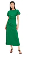 Simkhai Marabella Draped Satin Midi Dress In Kelly Green