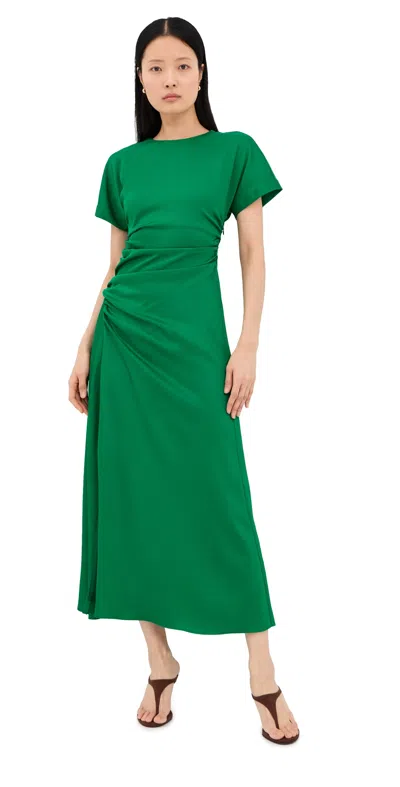 Simkhai Marabella Draped Satin Midi Dress In Kelly Green