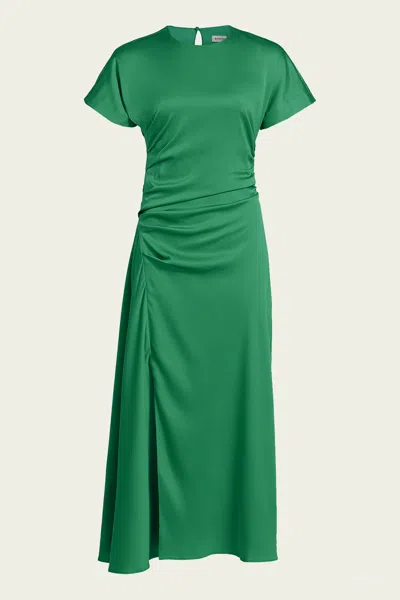 Simkhai Marabella Draped Satin Midi Dress In Kelly Green In Multi
