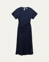 Simkhai Marabella Draped Short-sleeve Midi Dress In Midnight