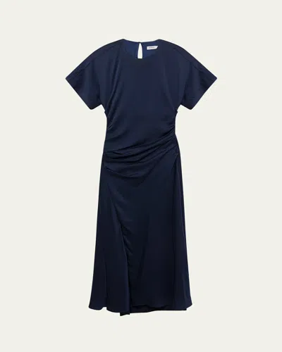 Simkhai Marabella Draped Short-sleeve Midi Dress In Midnight