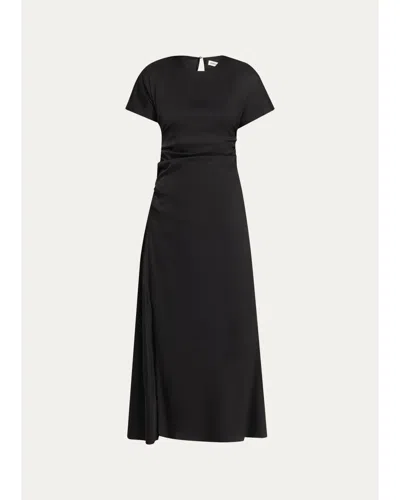 Simkhai Marabella Ruched Satin Midi Dress In Black