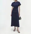 Simkhai Marabella Draped Short-sleeve Midi Dress In Blue