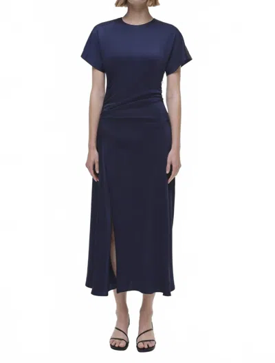 Simkhai Marabella Short Sleeve Draped Midi Dress In Midnight In Blue