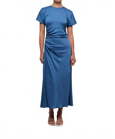 Simkhai Marabella Short Sleeve Draped Midi Dress In Washed Indigo Blue