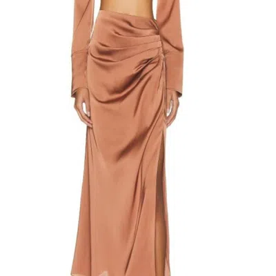 Simkhai Marguerite Washed Charmeuse Ruched Midi Skirt In Peach