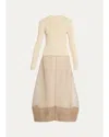 Simkhai Maril Mixed Media Bubble Midi Dress In Neutral