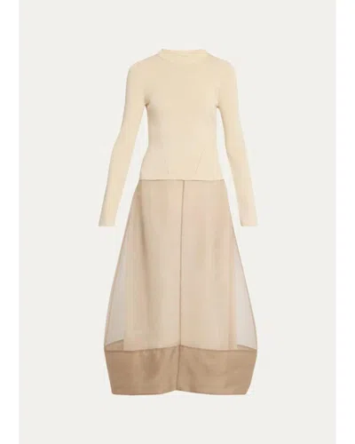 Simkhai Maril Mixed Media Bubble Midi Dress In Neutral
