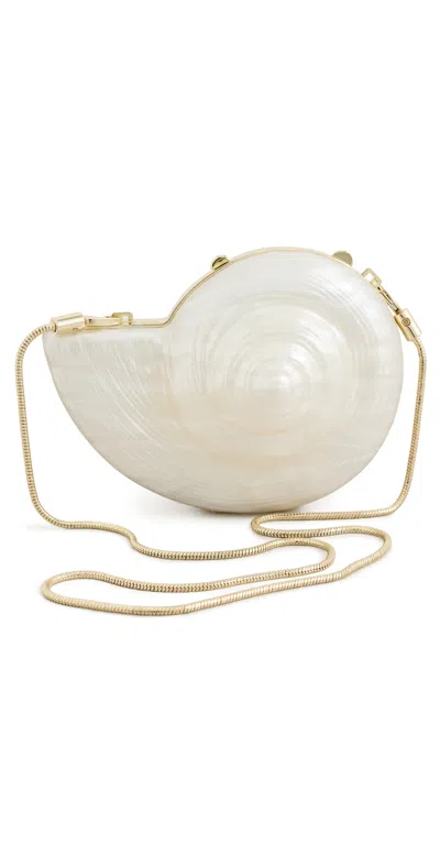 Simkhai Marion Acrylic Shell Clutch Pearl In White