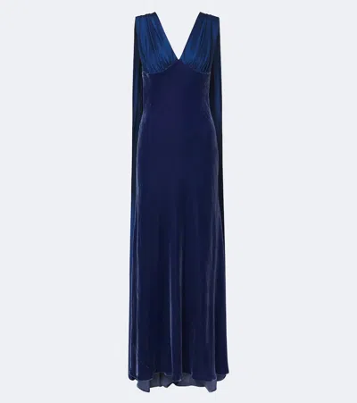 Simkhai Mariselle Caped Velvet Gown In Blue