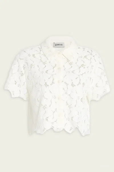 Simkhai Marjorie Lace Camp Shirt In Ivory