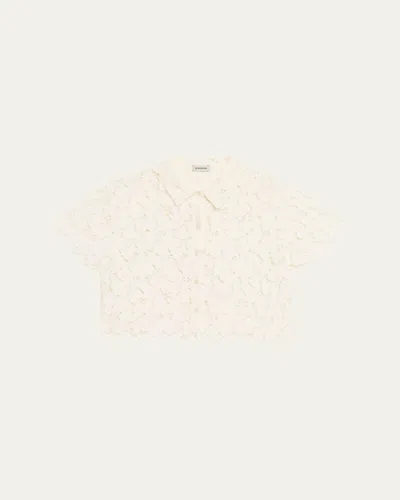 Simkhai Marjorie Short-sleeve Lace Camp Shirt In White
