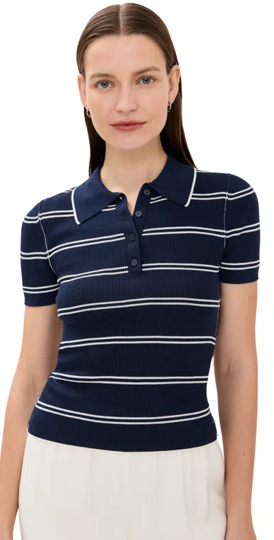 Simkhai Matty Short Sleeve Polo Midnight Stripe