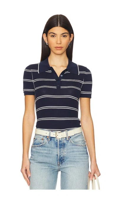 Simkhai Matty Short Sleeve Polo In Midnight Stripe