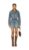 Simkhai Maxella Denim Jacket Mini Dress Coney Island In Animal Print