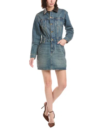 Simkhai Maxella Leather-trimmed Denim Mini Dress In Blue