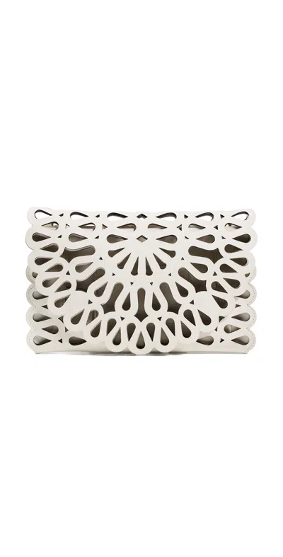 Simkhai Mccall Laser Cut Leather Clutch Cream In White