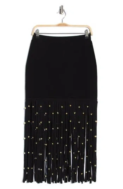 Simkhai Melva Studded Fringe Midi Skirt In Black