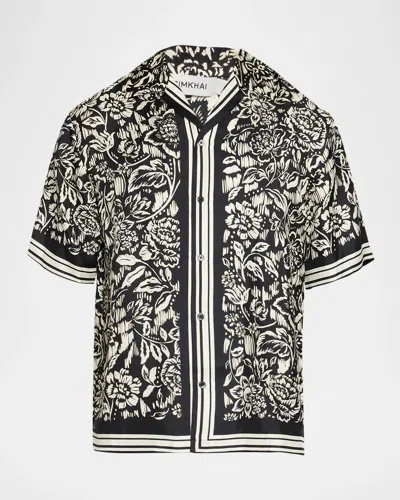 Simkhai Men & Apos;s Clarke Floral Silk Short-sleeve Shirt In Black Whit