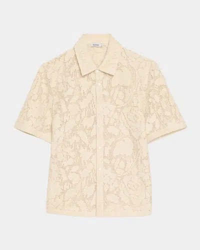 Simkhai Men & Apos;s Conrad Lace Short-sleeve Shirt In Sand