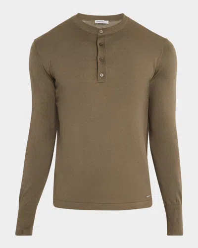 Simkhai Men & Apos;s Dolton Silk And Cotton Knit Henley Long-sleeve Shirt In Green