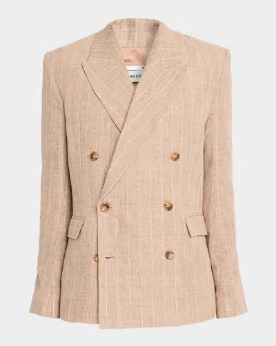 Simkhai Men & Apos;s Lucas Linen Stripe Double-breasted Blazer In Brown