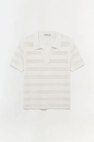 Simkhai Men's Calvin Striped Mesh Polo Shirt In Ivory