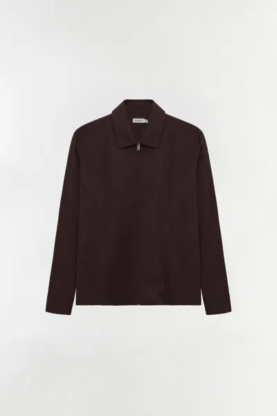 Simkhai Men's Chester Zip Shirt In Dark Chocolate