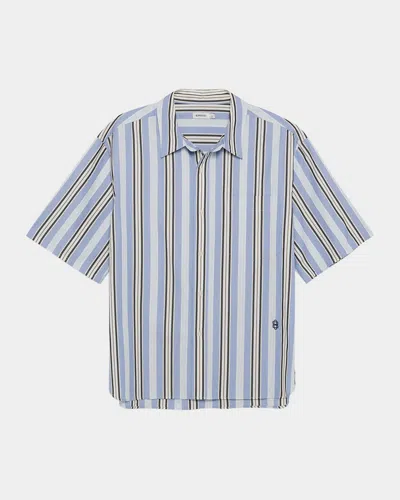 SIMKHAI MEN'S DEACON OVERSIZED FIT POPLIN STRIPE SHORT-SLEEVE SHIRT