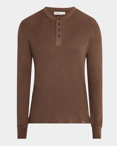 Simkhai Men's Hezekiah Classic Henley Shirt In Mocha