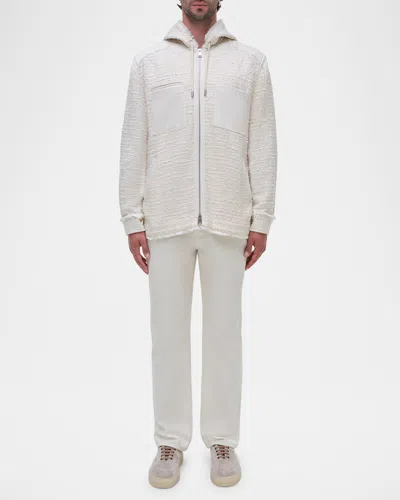 Simkhai Men's Ivan Textured Hooded Overshirt In Cream