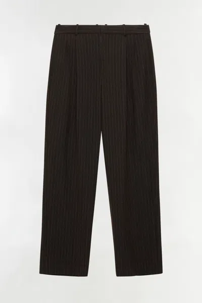 Simkhai Men's Julian Pleated Pinstripe Trouser In Dark Chocolate