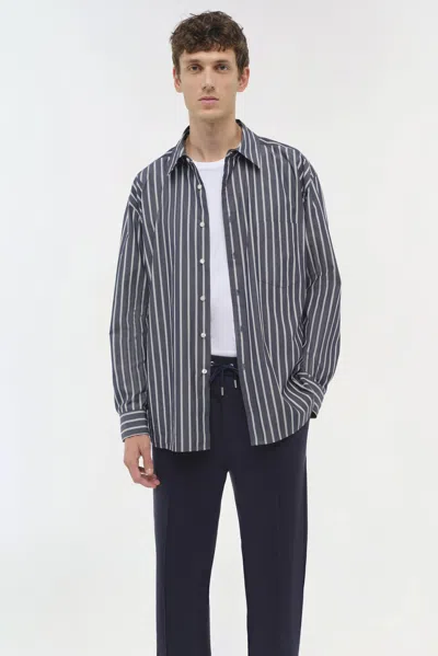 Simkhai Men's Khailed Shirt In Navy Stripe In Blue