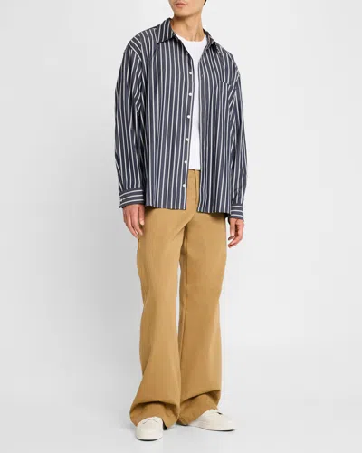 Simkhai Men's Khalied Oversized Sport Shirt In Navy Stripe