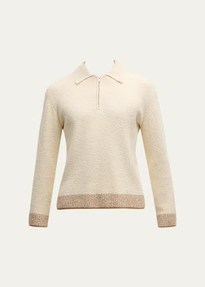 Simkhai Men's Maxwell Long-sleeve Zip Polo Top In Ivory