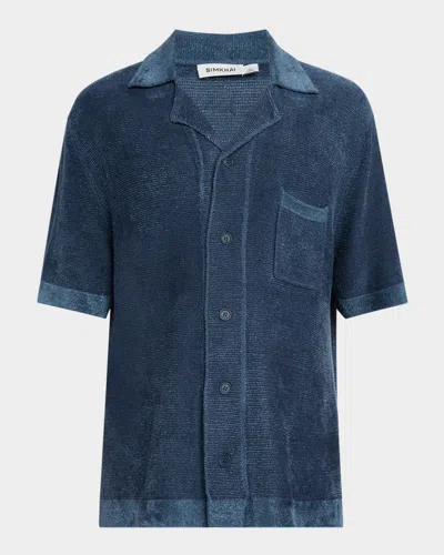 Simkhai Men's Ozzie Terry Knit Camp Shirt In Steel