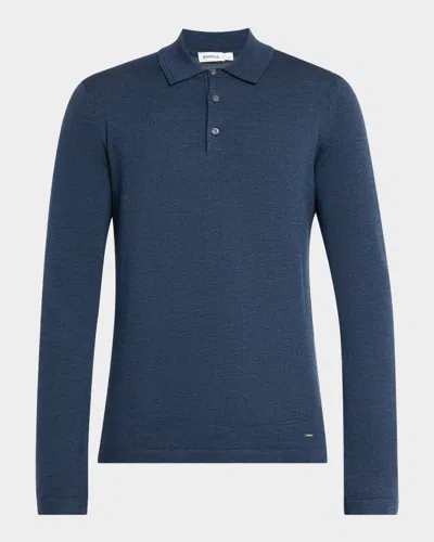 Simkhai Men's Reynolds Wool Long-sleeve Polo Shirt In Blue