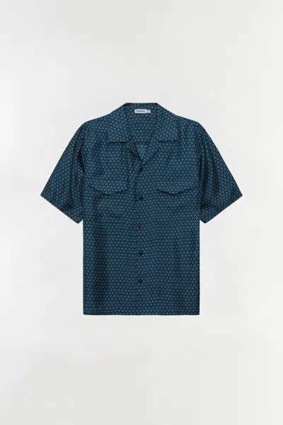 Simkhai Men's Short Sleeve Clarke Printed Silk Shirt In Midnight White