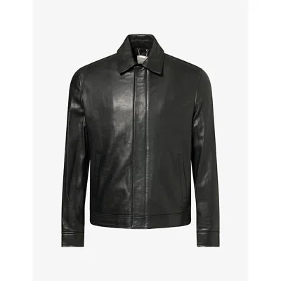 Simkhai Mens Black Landon Collared Leather Jacket