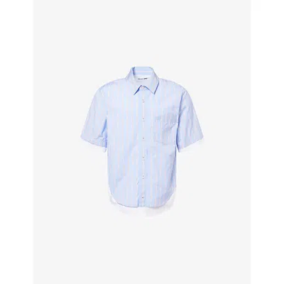 Simkhai Mens Blubell Stripe Steven Double-layer Cotton Shirt In Blue