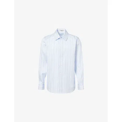 Simkhai Mens Blue Stripe Tristan Striped Woven Shirt Xl