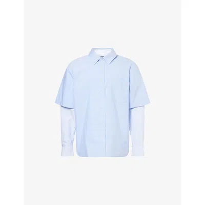 Simkhai Mens Breeze Multi Quade Striped-long-sleeves Cotton-poplin Shirt Xl In Blue