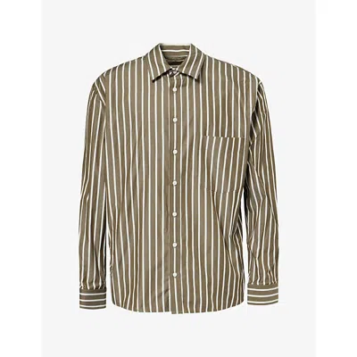 Simkhai Mens Dark Olive Multi Khalied Oversized Cotton Shirt In Brown