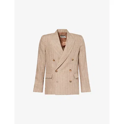 Simkhai Mens Rose Lucas Double-breasted Linen Blazer In Pink