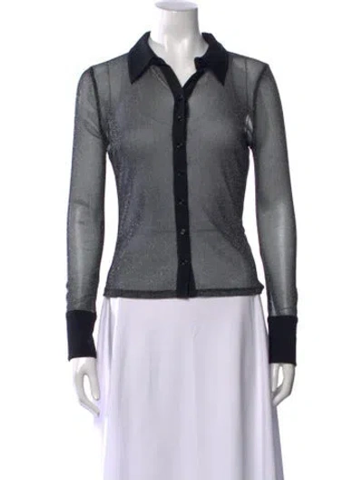 Pre-owned Simkhai Mesh Long Sleeve Button-up Top In Black/metallic