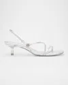 Simkhai Metallic Leather Strappy Kitten-heel Slingback Sandals In Silver