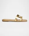 Simkhai Monogram Metallic Flat Slides Gold In Gold