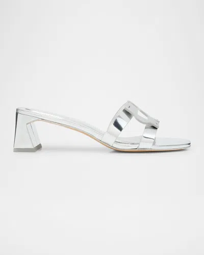 Simkhai Metallic Monogram Mule Sandals In Gray