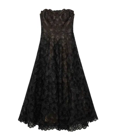 Simkhai Elvina Strapless Metallic Guipure Lace Maxi Dress In Black