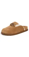 Simkhai Mila Suede Shearling Slippers Chestnut In Brown
